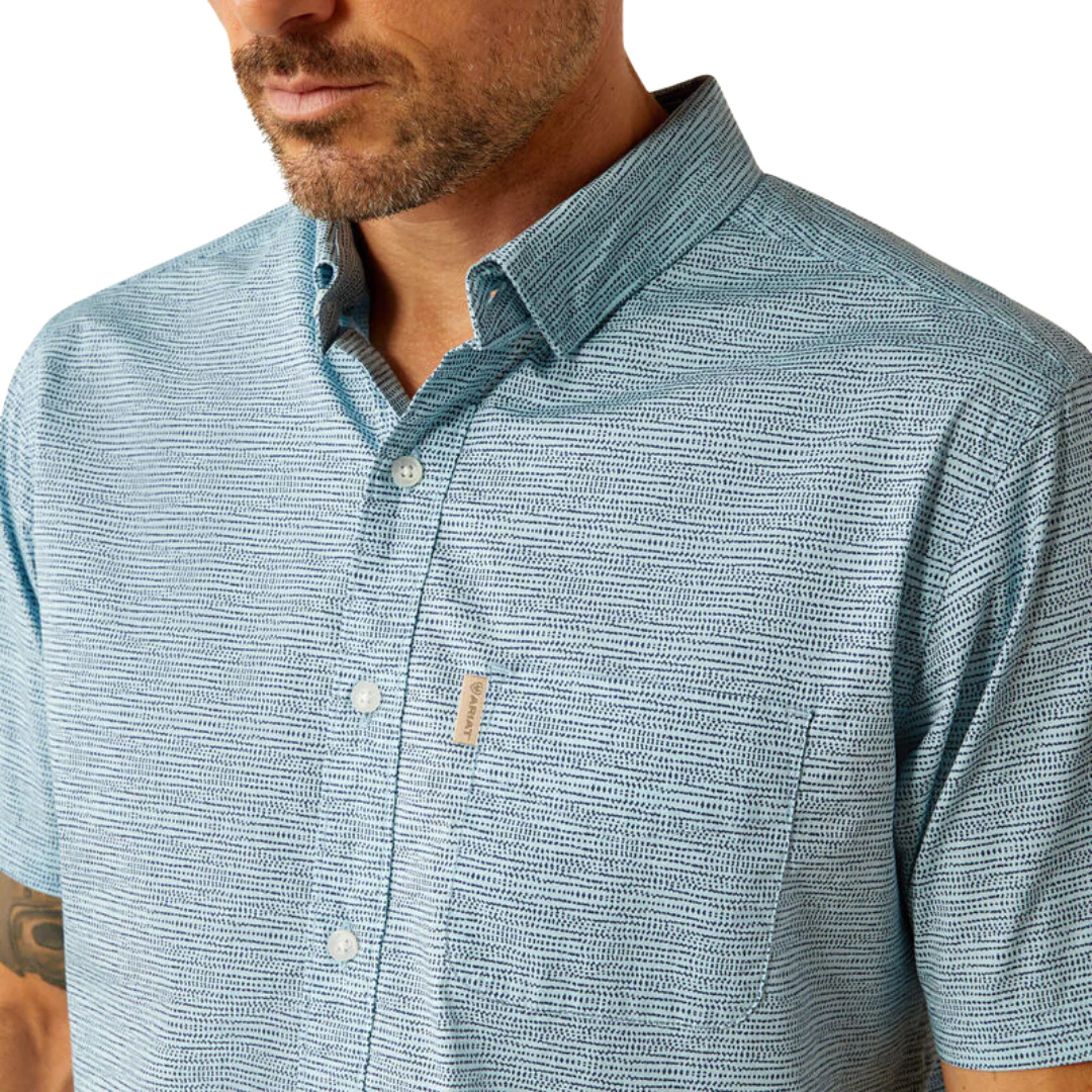 Ariat Men's Short Sleeve Monte Modern Fit Aqua Shirt