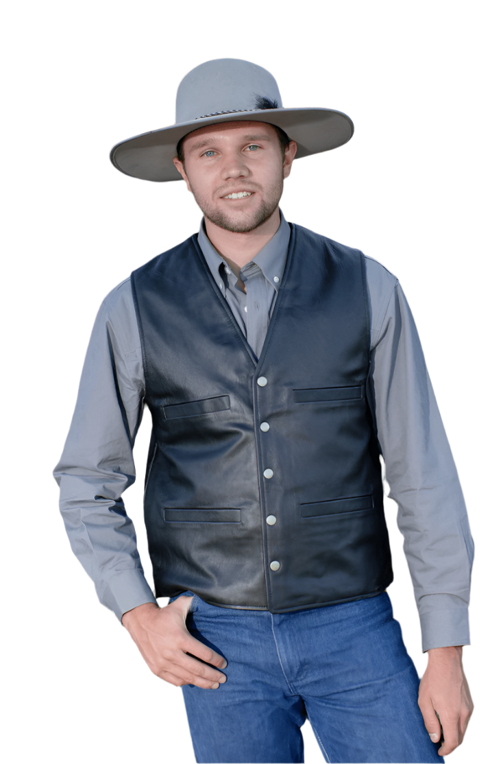 Wyoming Traders Men's Vest - Bighorn Black Leather Vest