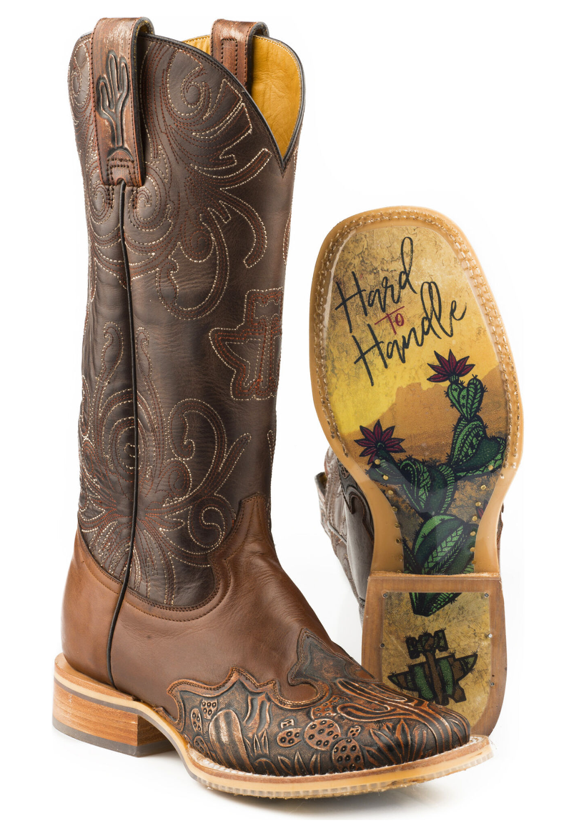 Tin Haul Women's Cactooled Square Toe Boots with Cactus Print on Sole