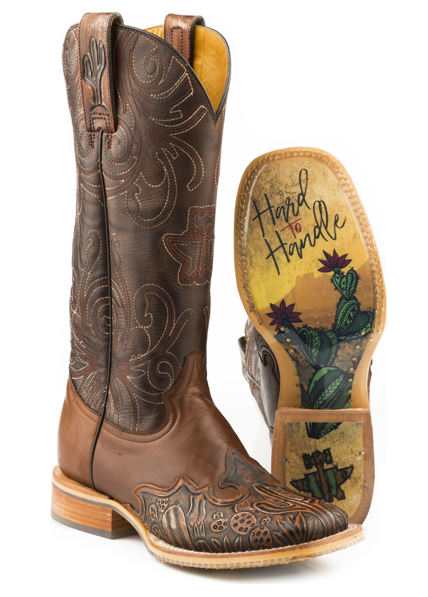 Tin Haul Women's Cactooled Square Toe Boots with Cactus Print on Sole