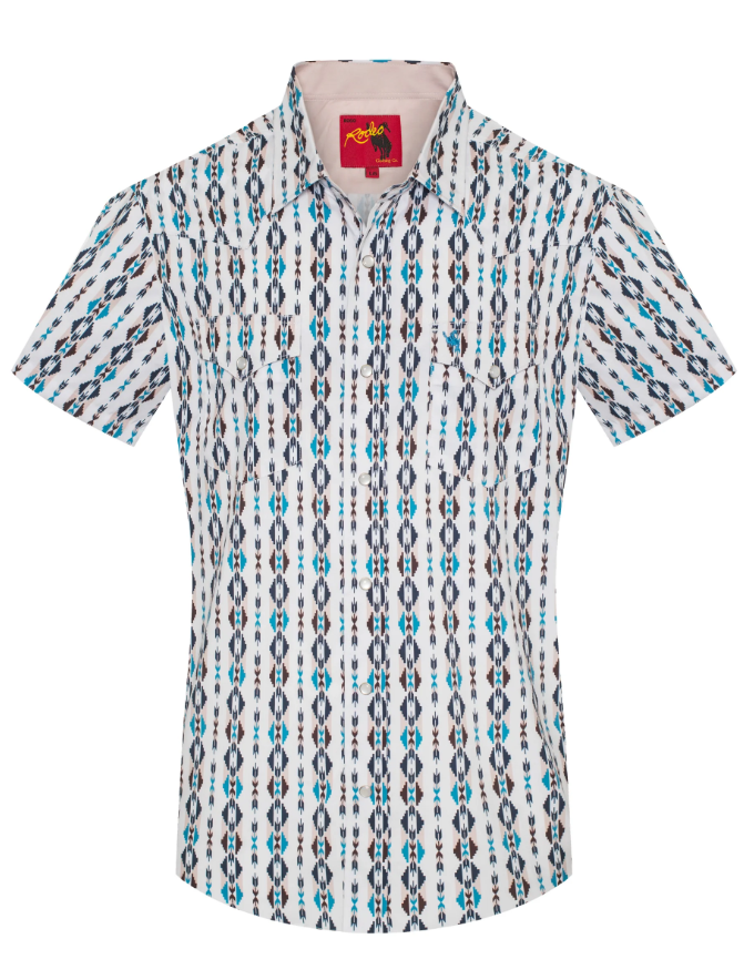 Rodeo Clothing Men's Short Sleeve Shirt - Western Pearl Snap Aztec Print