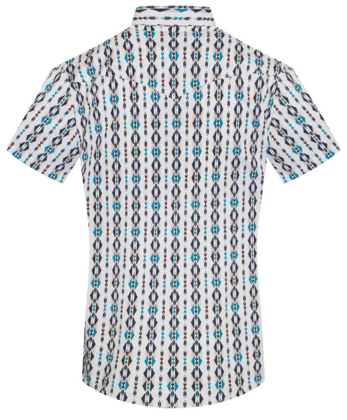 Rodeo Clothing Men's Short Sleeve Shirt - Western Pearl Snap Aztec Print