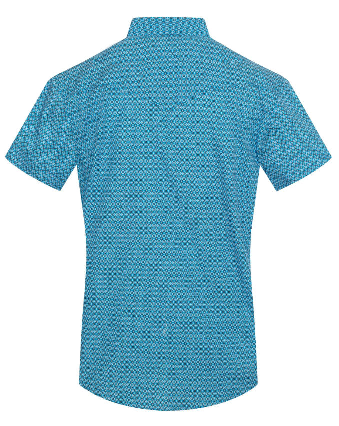 Rodeo Clothing Men's Short Sleeve Pearl Snap Blue Print Shirt