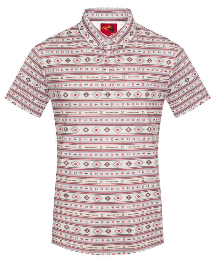 Rodeo Clothing Men's Short Sleeve Aztec Printed Polo Shirt