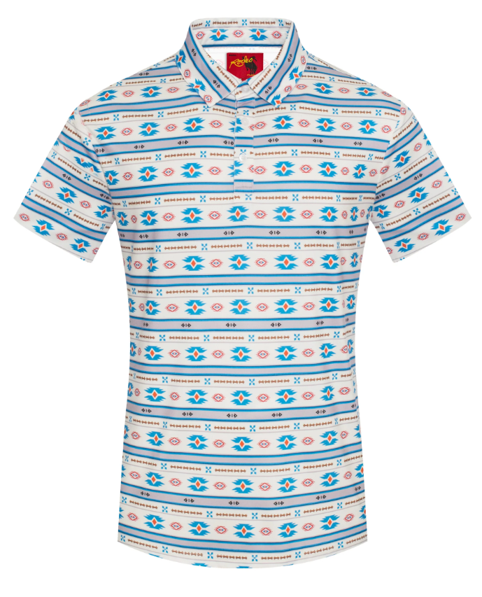 Rodeo Clothing Men's Short Sleeve Aztec Printed Polo Shirt