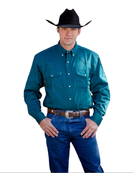 Wyoming Traders Men's Long Sleeve Twill Shirt with Pearl Snaps "Teal"