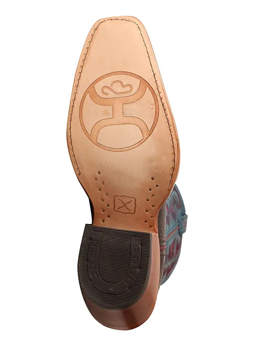 Twisted X Women's Brown Gator Print Narrow Square Toe with Blue Stitched Top & Hooey Logo