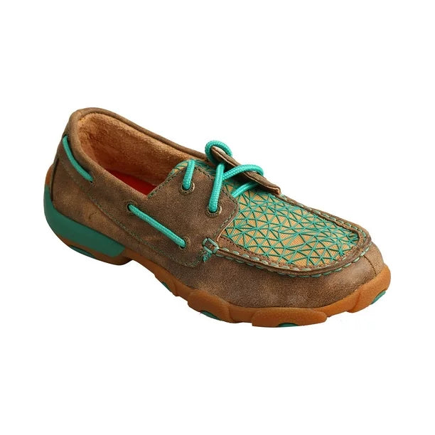 Twisted X Youth Shoes Driving Mocs - Distressed Brown & Turquoise