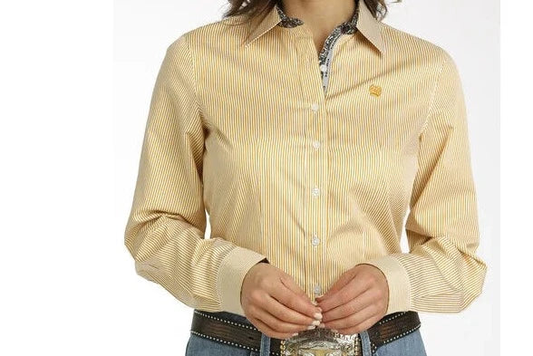 Cinch Women's Gold Striped Long Sleeve Shirt