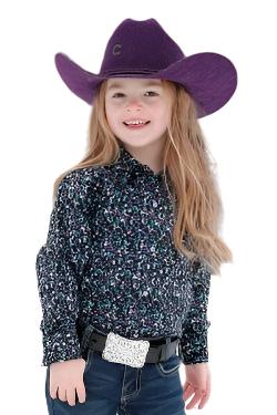 Cruel Girls Long Sleeve Shirt - Purple, Turquoise & White Print on Black