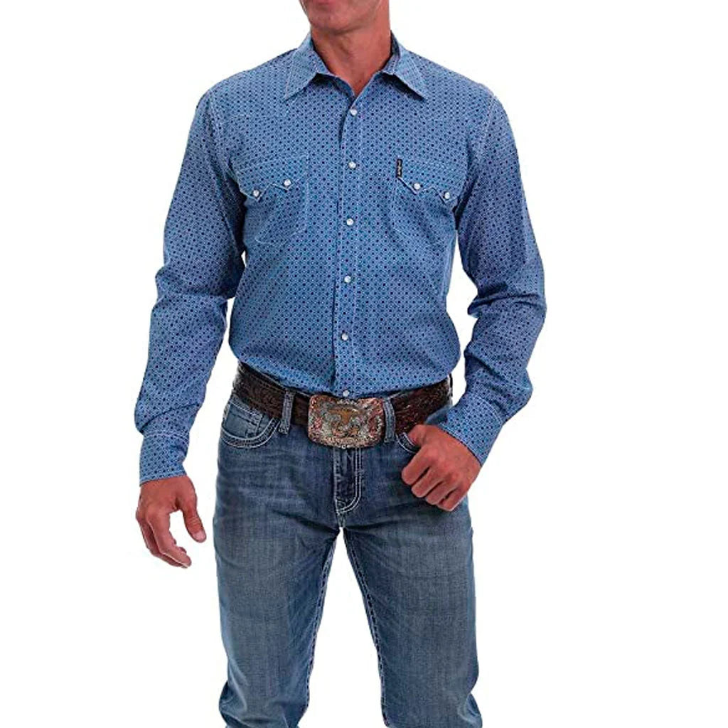Cinch Men's Long Sleeve Shirt - Modern Fit - Geometric Print Navy, Blue, Red & White