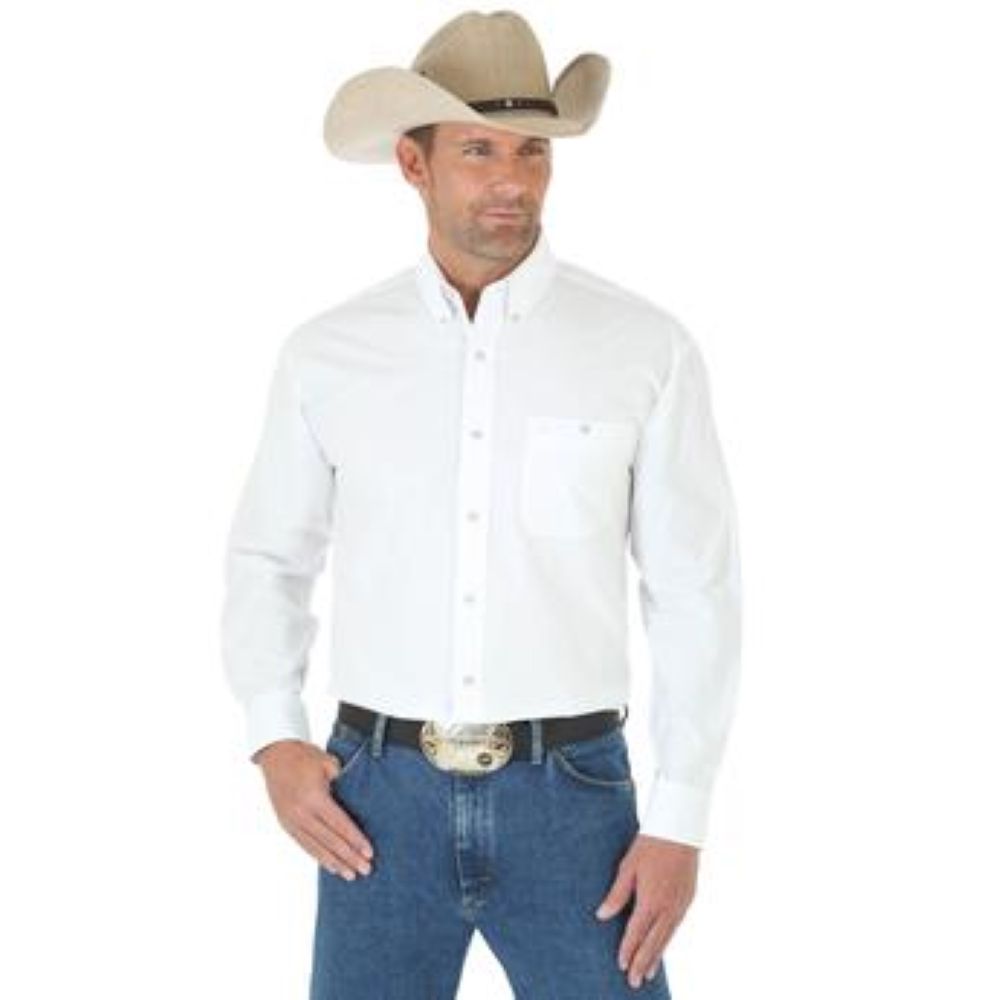Wrangler Men's Long Sleeve Shirt George Strait Collection White Solid Diamond W Western Wear Wrangler Men's Long Sleeve Shirt George Strait Collection White Solid Diamond W Western Wear