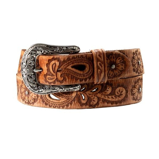 Angel Ranch Women's Tan Floral Embossed Western Belt