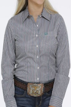 Cinch Women's Long Sleeve Shirt - Blue, Teal & White Stripe