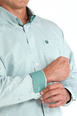 Cinch Men's Long Sleeve Stripe Green & White Shirt