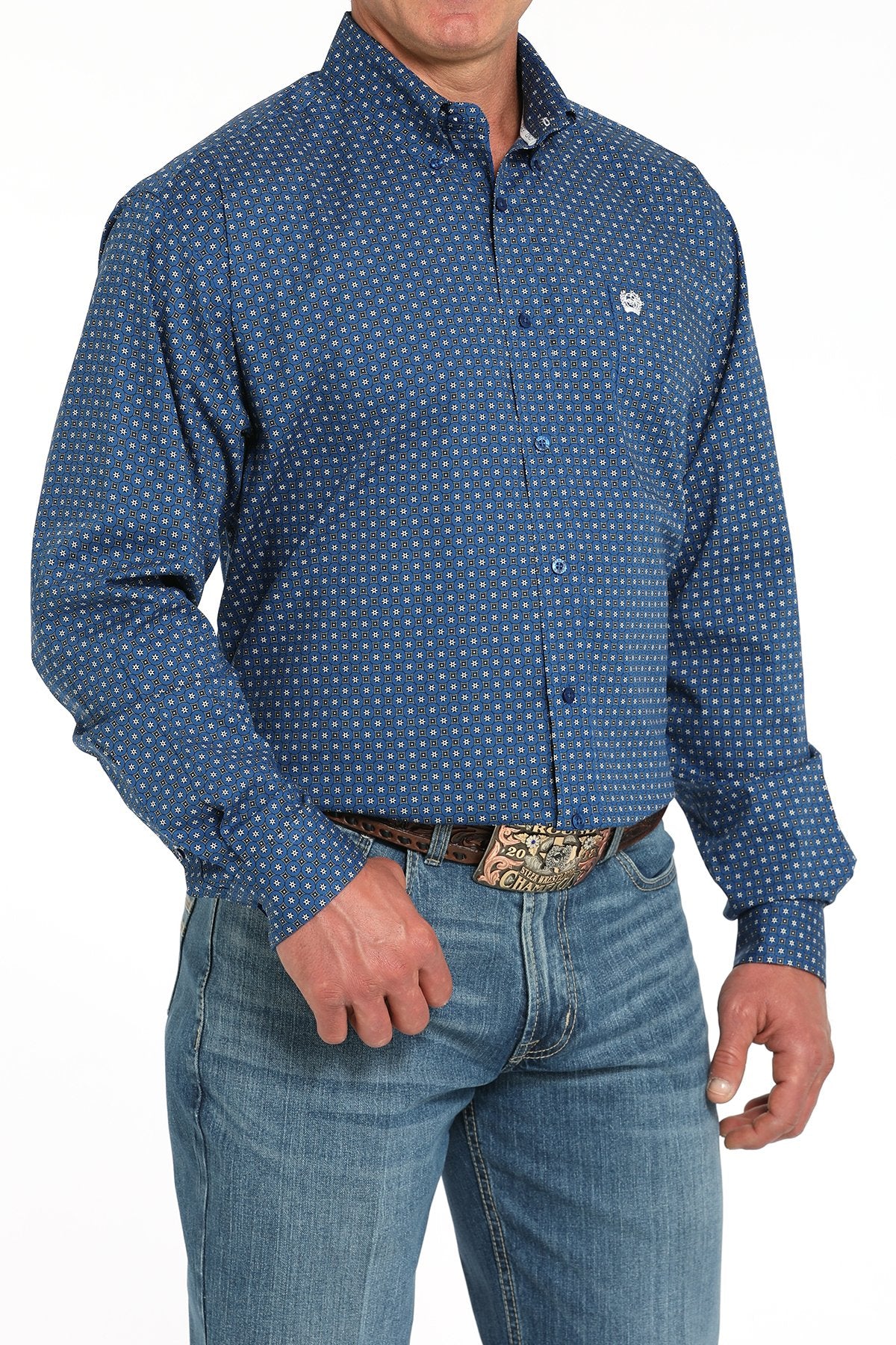 Cinch Men's Geometric Print Button-Down Western Shirt - Royal Blue