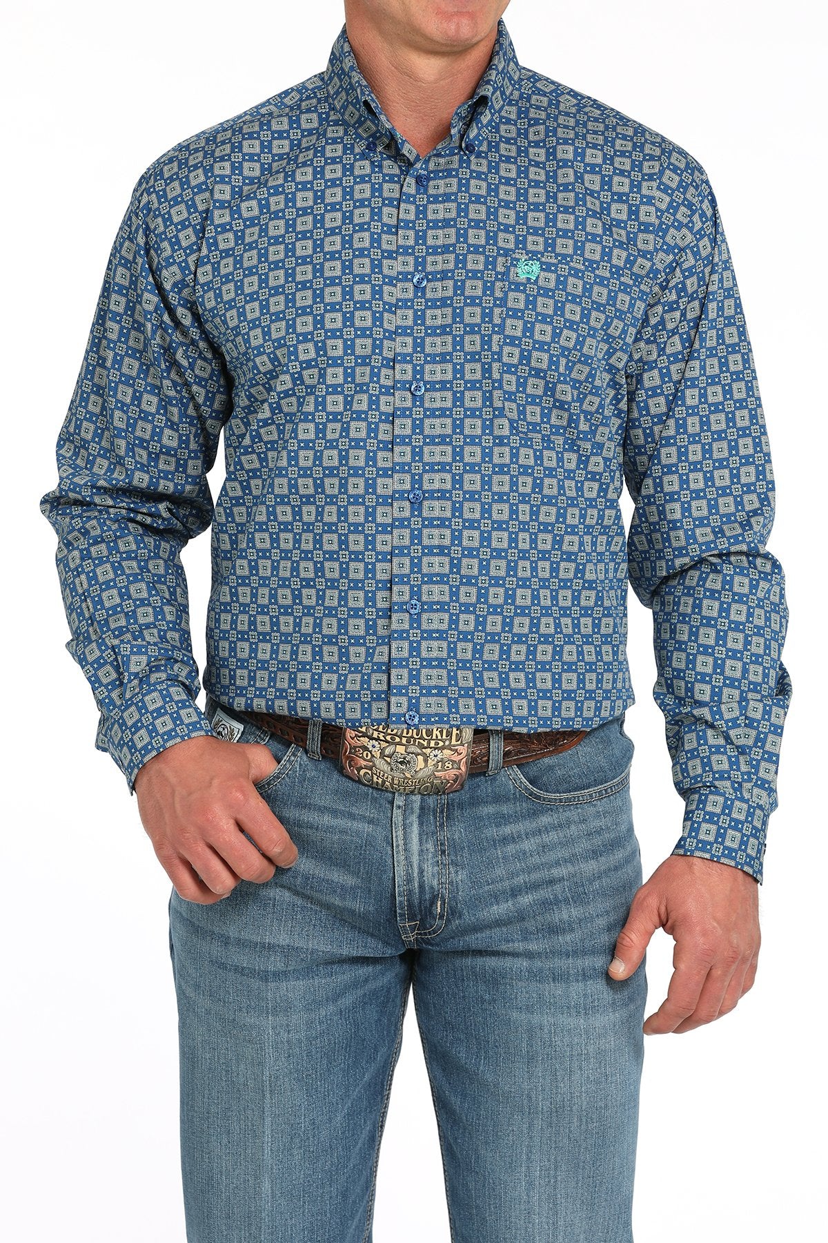 Cinch Men's Medallion Print Button-Down Western Shirt - Royal Blue