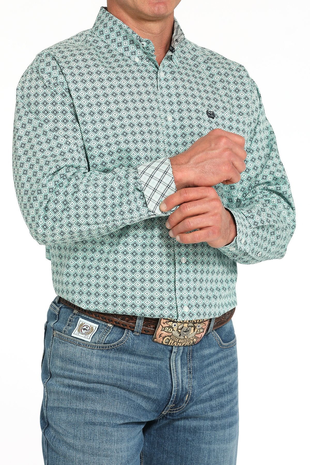 Cinch Men's Medallion Print Button-Down Western Shirt - Turquoise