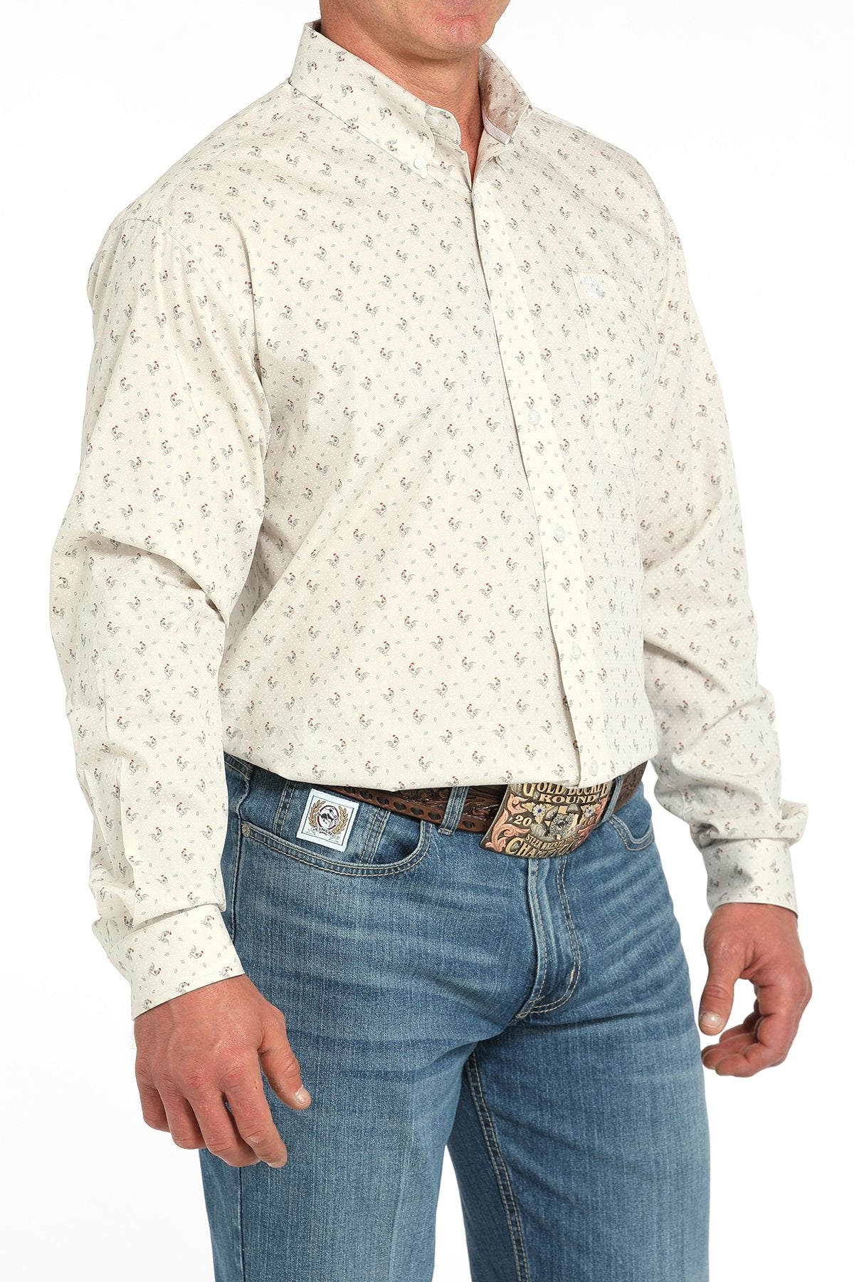 Cinch Men's Rooster Print Button-Down Western Shirt - Gray