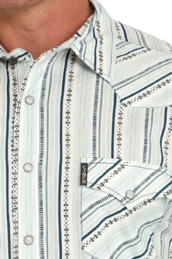 Cinch Men's Long Sleeve Modern Fit Stripe Snap Front Western Shirt - White
