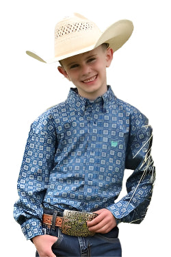 Cinch Boy's Geometric Print Button-Down Western Shirt - Royal Blue