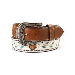 Ariat Women's White and Brown Floral Western Belt