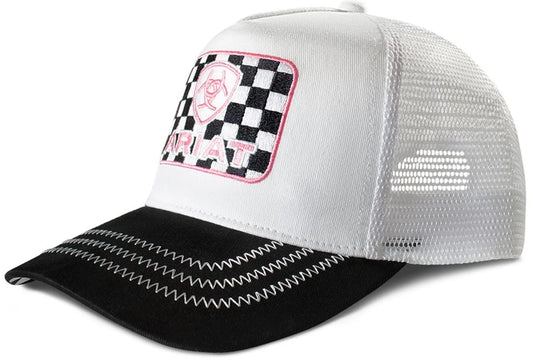 Ariat Western Women's White Cap with Checker Embroidered Patch