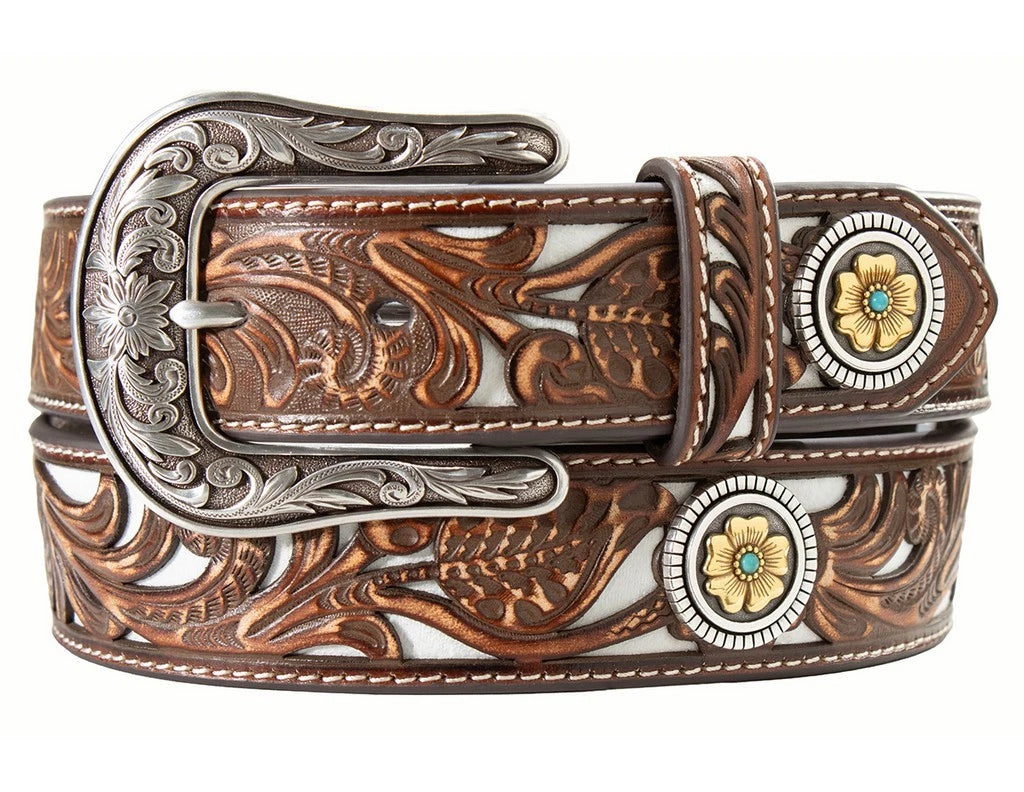 Nocona Western Belt Women's Leather Floral Underlay Brown