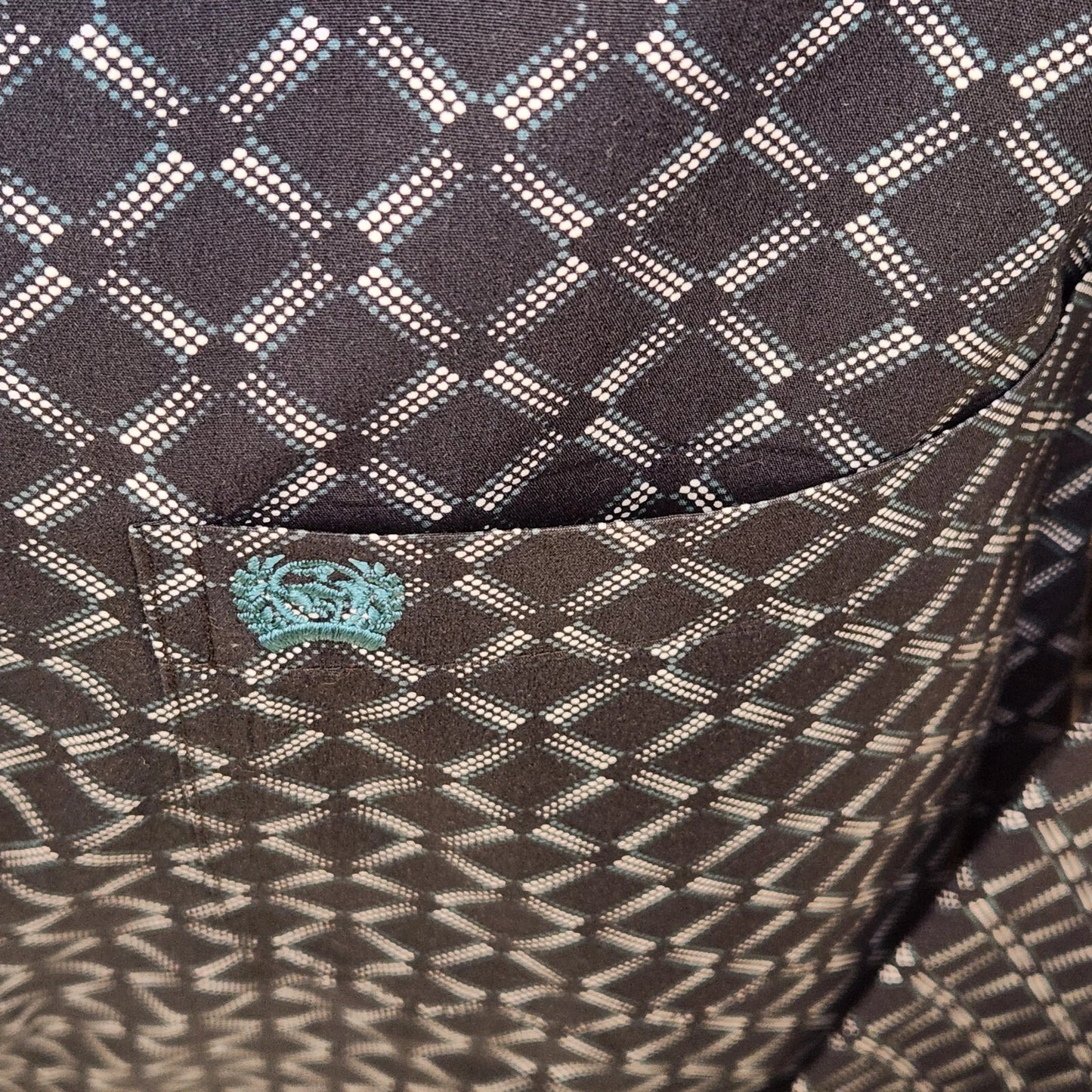 Cinch Men's Long Sleeve Shirt - Black, White & Teal Diamonds