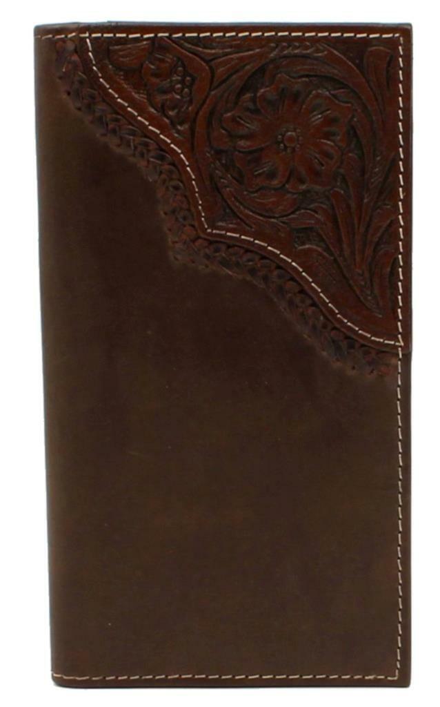 Nocona Men's Western Rodeo Wallet Leather Floral Tooled Braided Brown