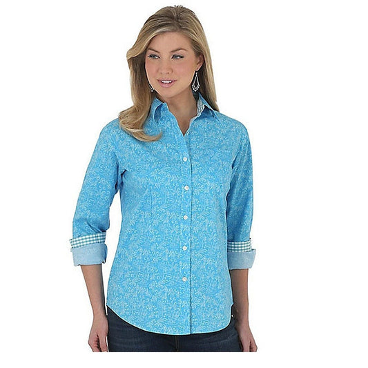 Wrangler Women's Long Sleeve George Strait for Her Turquoise Print Shirt