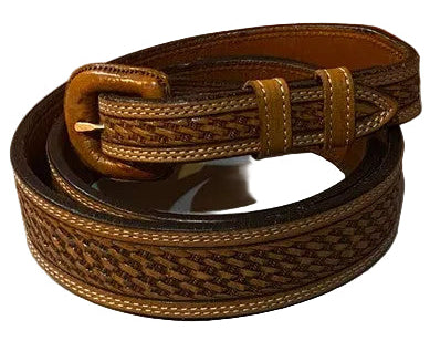 Vogt Russet Basket Weave Pattern 1-1/2" Belt Tapered to 1" with Leather Buckle