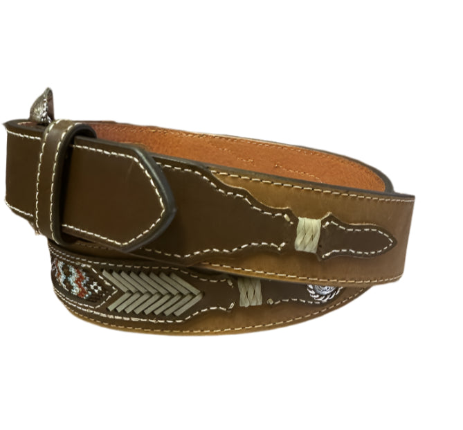Nocona Belts - Brown with Conchos and Small Aztec Pattern on Back