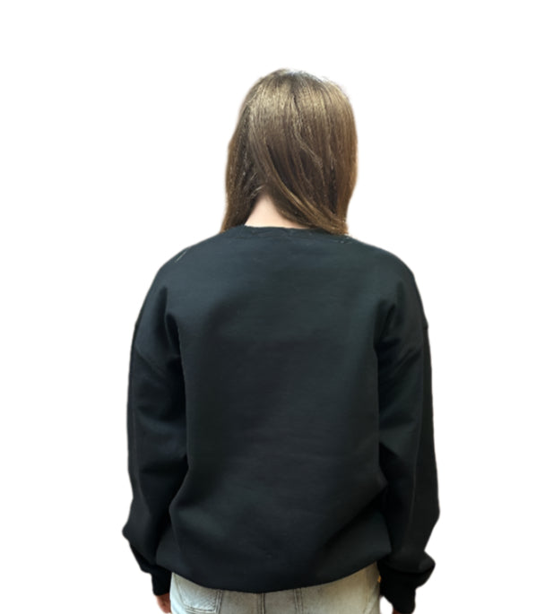 Women's Black Sweatshirt with Boot Stitching Graphic Crewneck