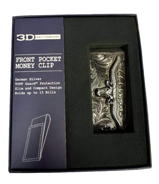 3-D Belt Company Men's German Silver Money Clip with Long Horns