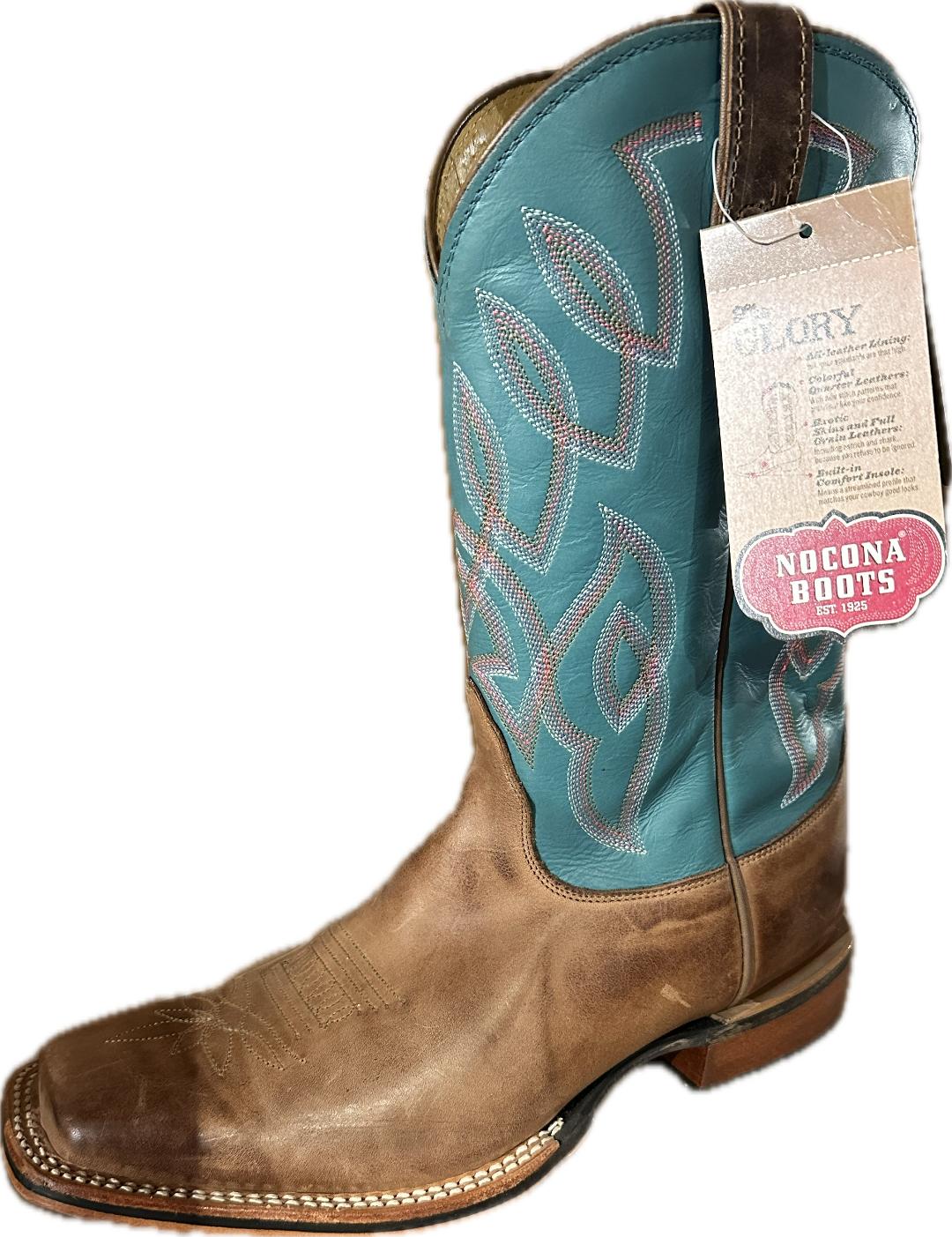 Nocona Women's Brown Square Toe with Turquoise Shaft
