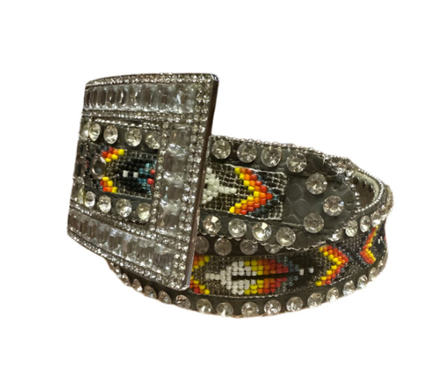 Nocona Belt - Aztec Beaded Pattern with Rhinestones