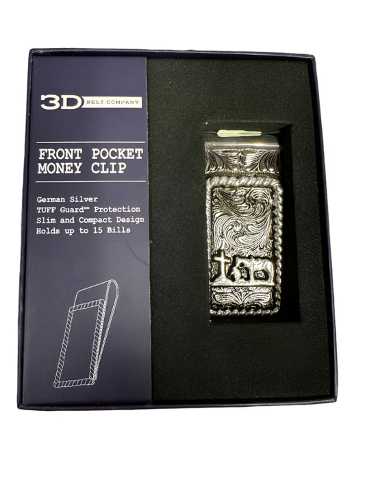3-D Belt Company Men's German Silver Money Clip Cowboy Prayer