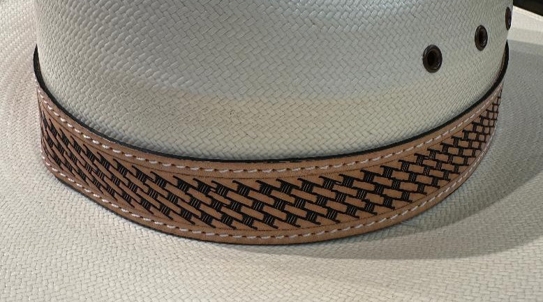 Challenger 1" Wide Handcrafted Western Basketweave Leather Hat Band