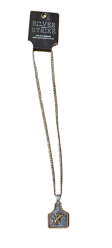 Silver Strike Men's 24" Ear Tag Bullrider Necklace