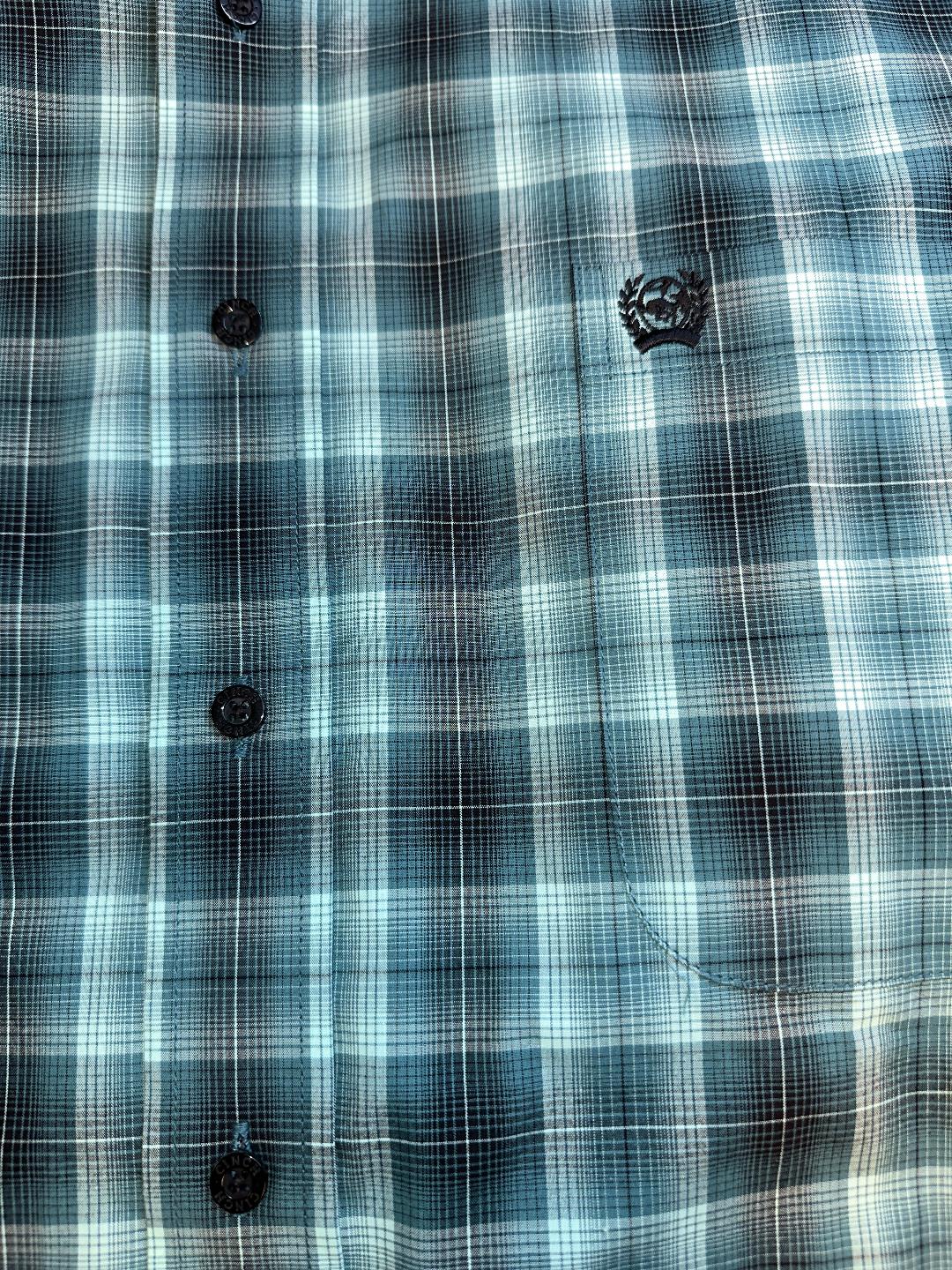 Cinch Men's Long Sleeve Western Shirt - Teal, Blue & Black Plaid