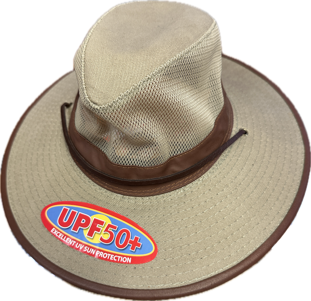 Dorfman Pacific Cotton Twill Hat with Mesh Top in Camel and UPF50+