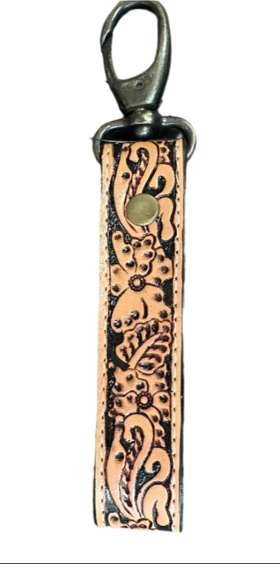 Challenger Handcrafted Tooled Leather Key Fob
