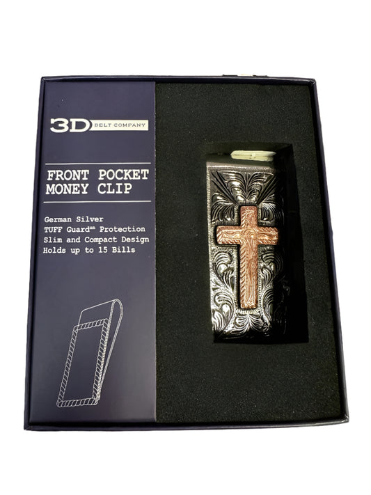 3-D Belt Company Men's German Silver Money Clip with Copper Cross