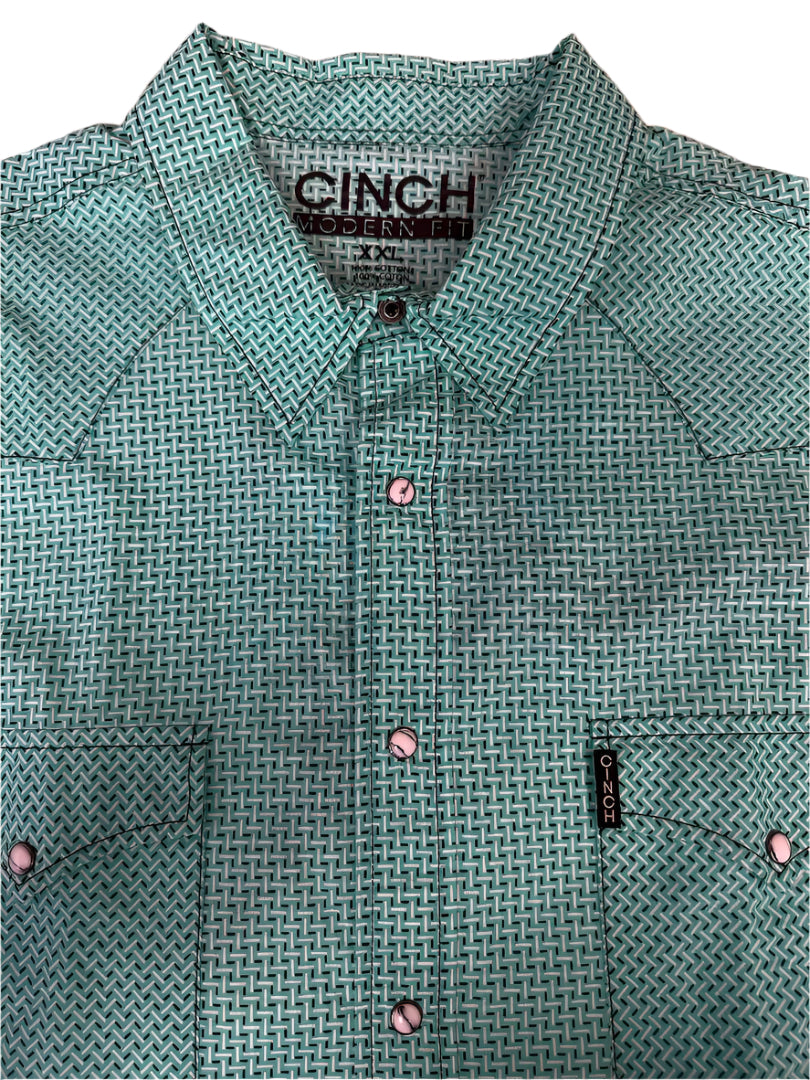 Cinch Men's Long Sleeve Shirt - Modern Fit - Geometric Print Green, Black & White