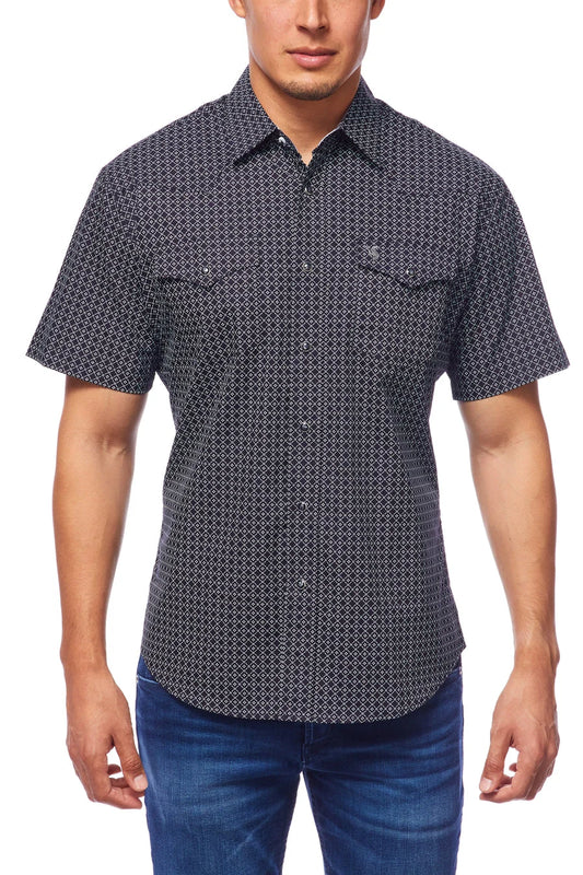 Rodeo Clothing Men's Short Sleeve Shirt -  Black with White Print