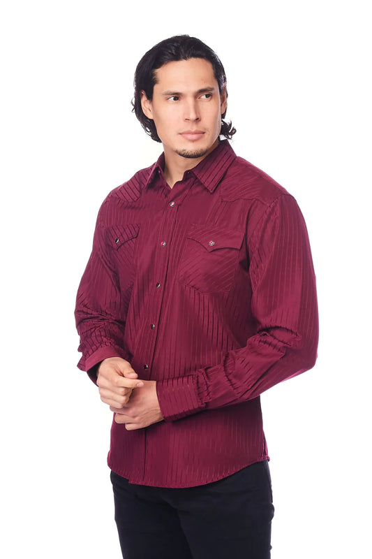 Rodeo Clothing Men’s Long Sleeve Shirt - Burgundy Stripe on Burgundy