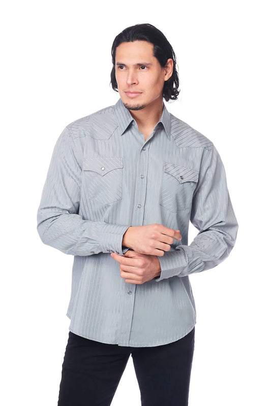 Rodeo Clothing Co. Men's Long Sleeve Shirt - Grey Stripe on Grey