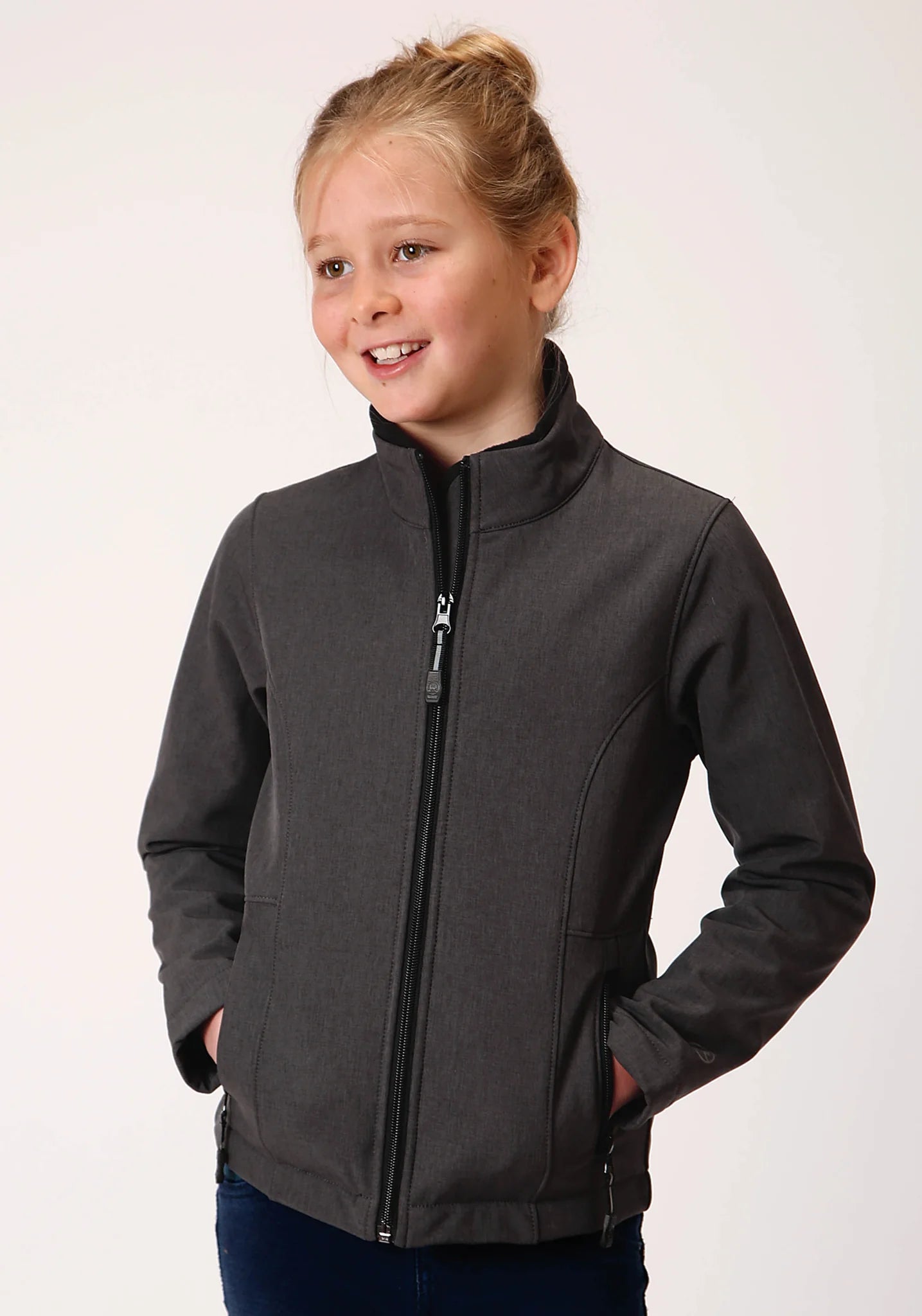 Roper Children's Heathered Gray Softshell With Gray Fleece LINING Zip Front Jacket