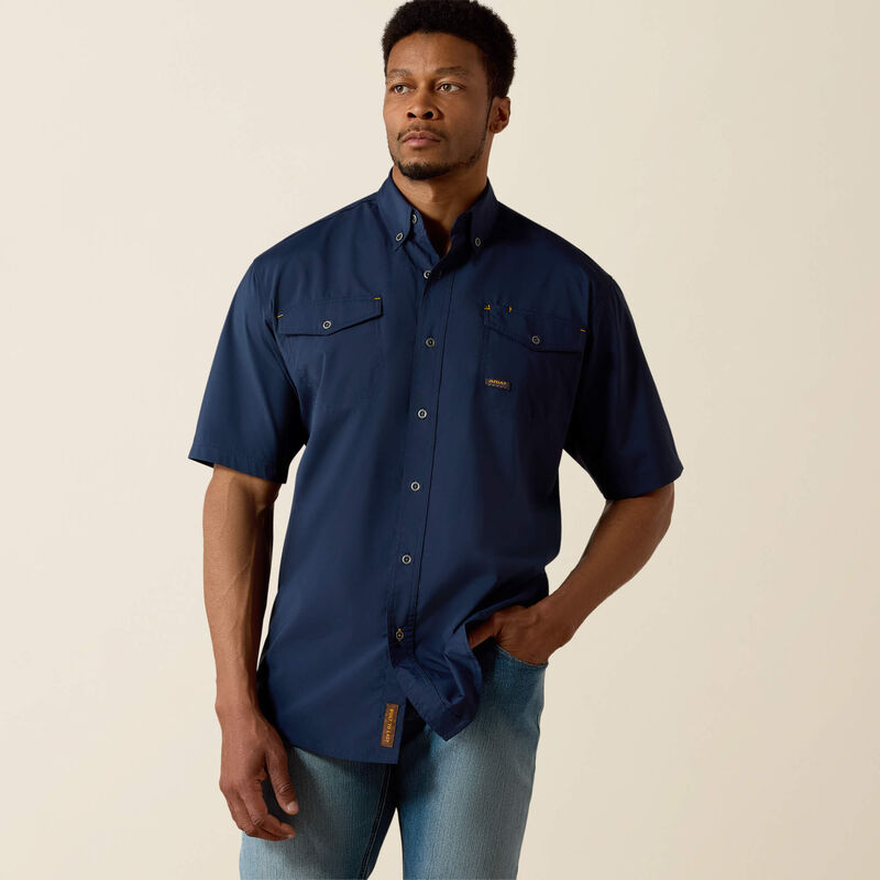Ariat Men's Short Sleeve Rebar Made Tough VentTEK DuraStretch Navy Work Shirt